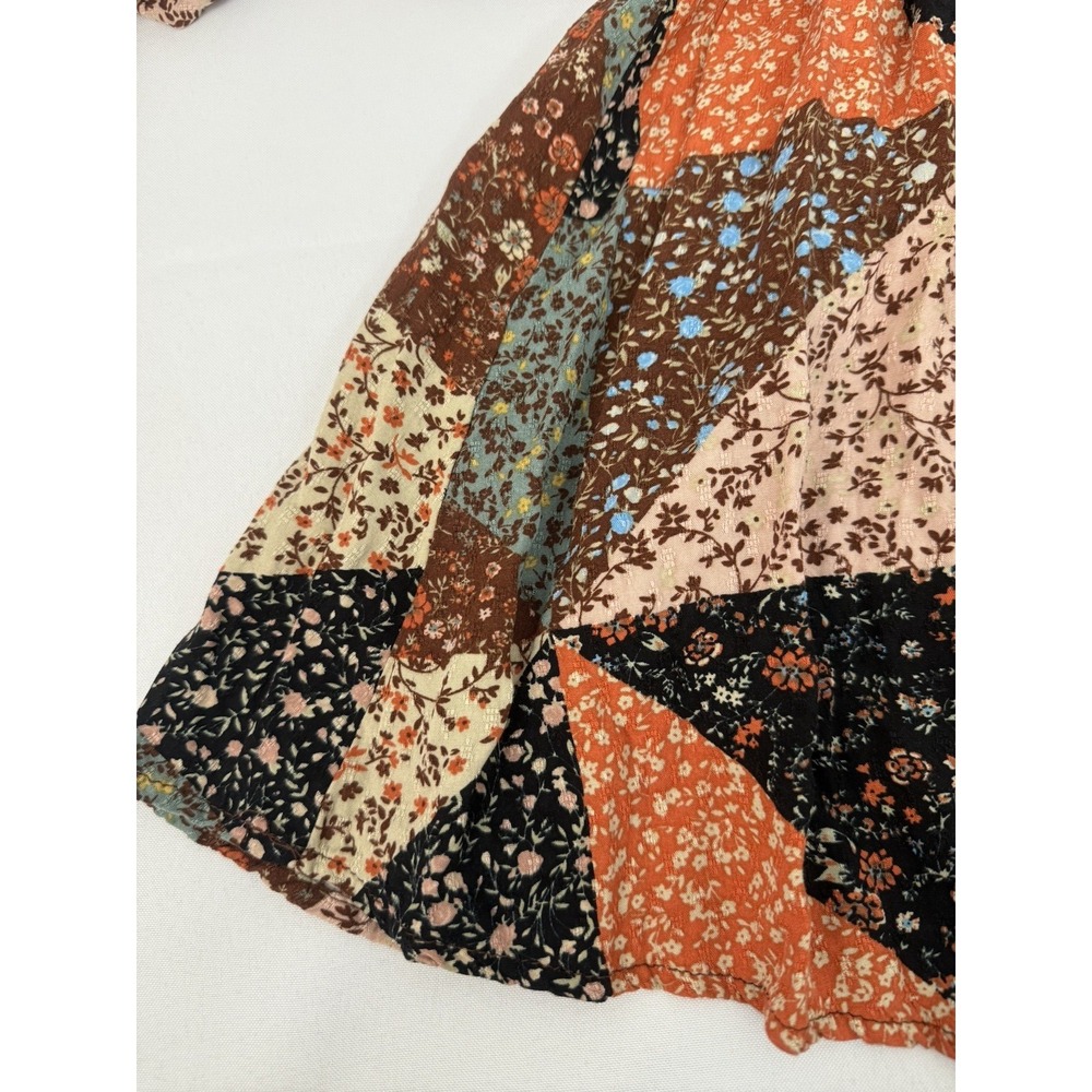 SO Patchwork Peasant Blouse Boho Floral Smocked Fall Festival Top Womens Size S - Picture 9 of 10